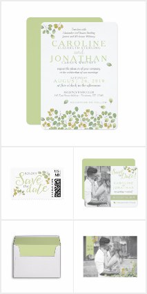 Light green leaf wedding invitations