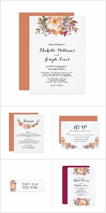 orange floral wedding invitations