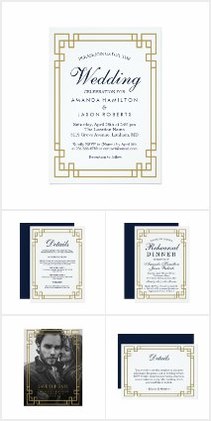Gold and Blue Wedding Invites